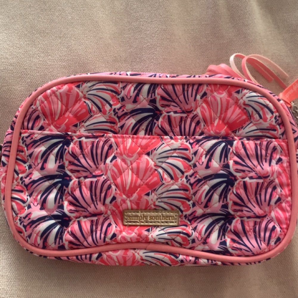 Simply Southern Pink Navy Shell-Print Quilted Cosmetic Pouch